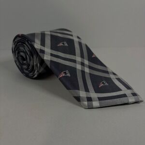 NFL‎ New England Patriots Tie Mens Necktie Gray Plaid Logo